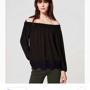 Loft XSP blousy off the shoulder top w lace trim